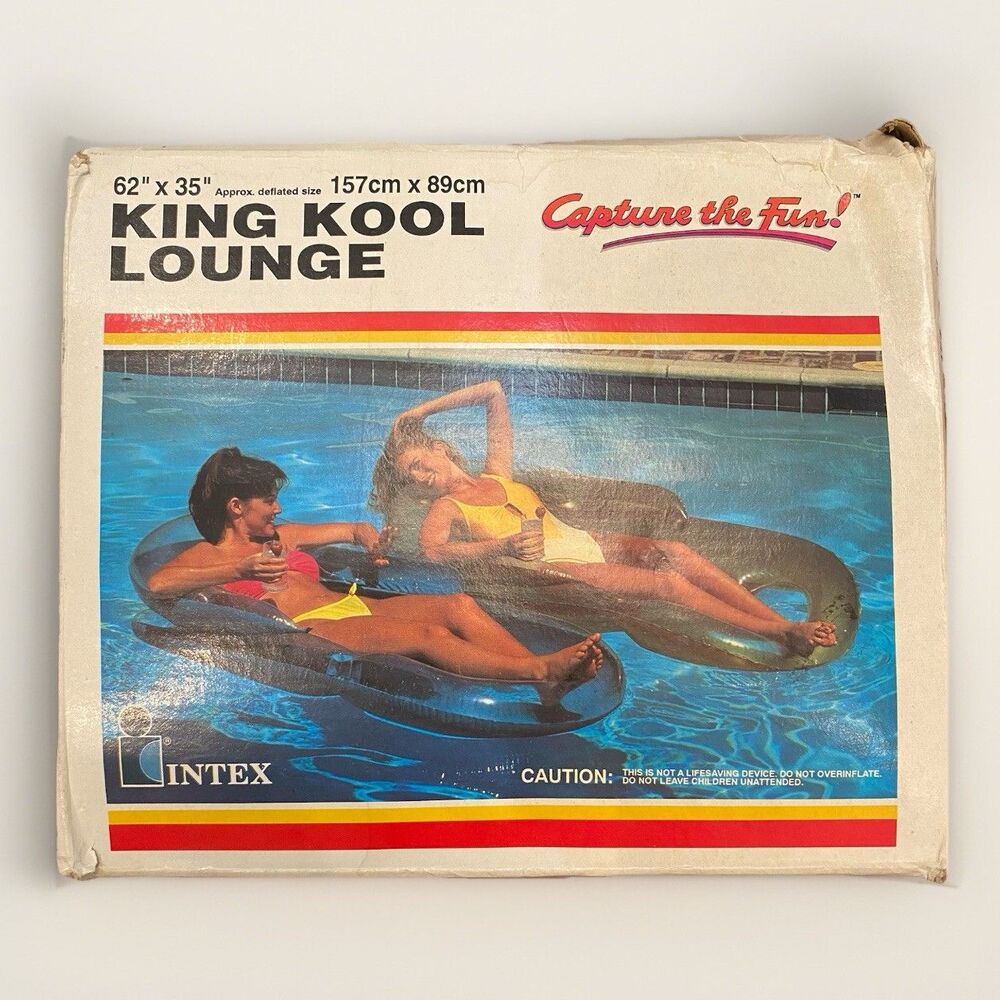 Vintage 1992 Intex King Kool Lounge Pool Float Raft Built-in Pillow Arm Rest SEE
